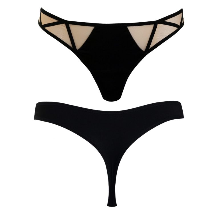 Low cut Jersey Thong with Nude Mesh and Decorative Straps