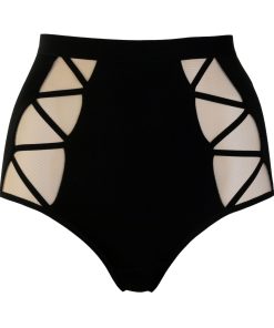 High Waist Black Jersey Panties with Nude Mesh