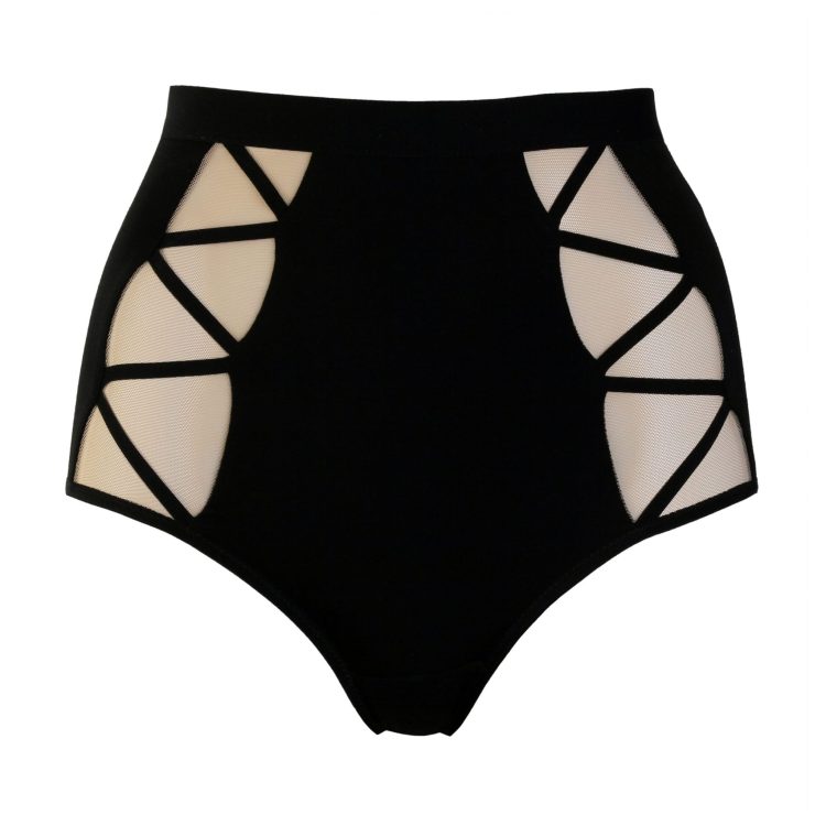 High Waist Black Jersey Panties with Nude Mesh