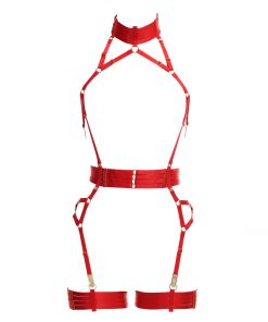 ALIVIA Bondage Playsuit in Red with Gold