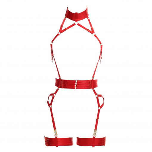 ALIVIA Bondage Playsuit in Red with Gold