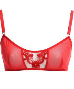 Red Mesh Bralette With Lace and Golden Details