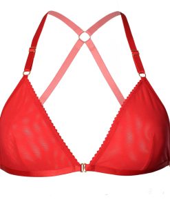 Red Mesh Triangle Bralette with Bondage Straps