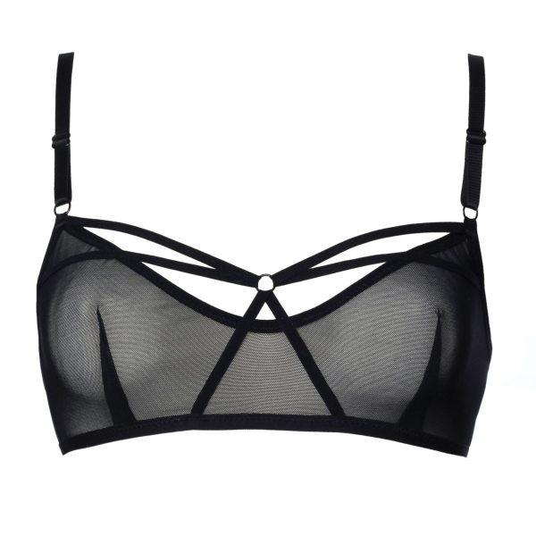 Black Mesh Bralette With Decorative Straps