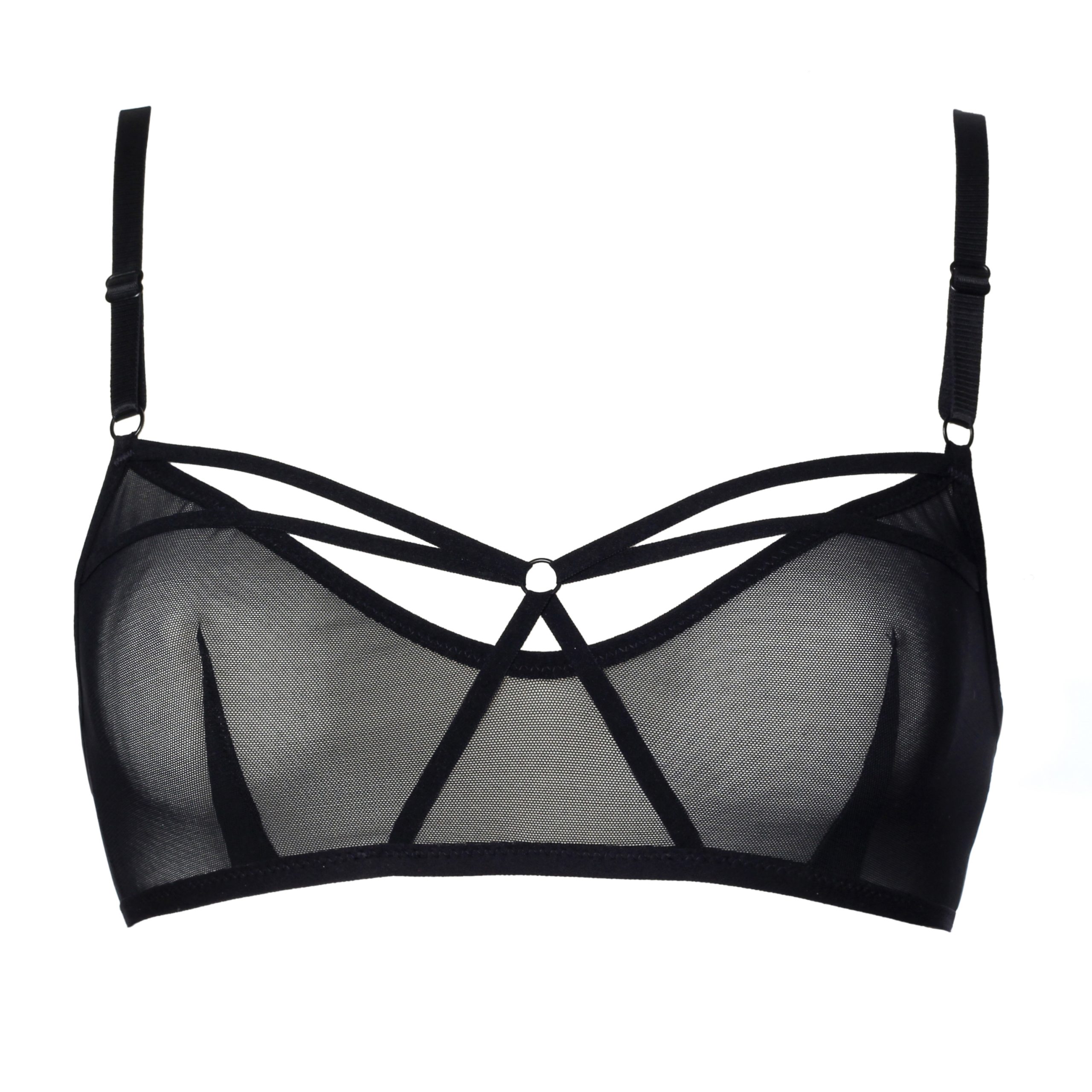 Black Mesh Bralette with Decorative Straps by Flash you and me