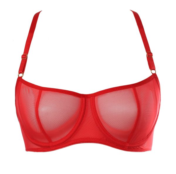 Red Mesh Basic Underwire Bra