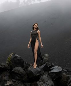 Black Split Dress on a top of Vulcano