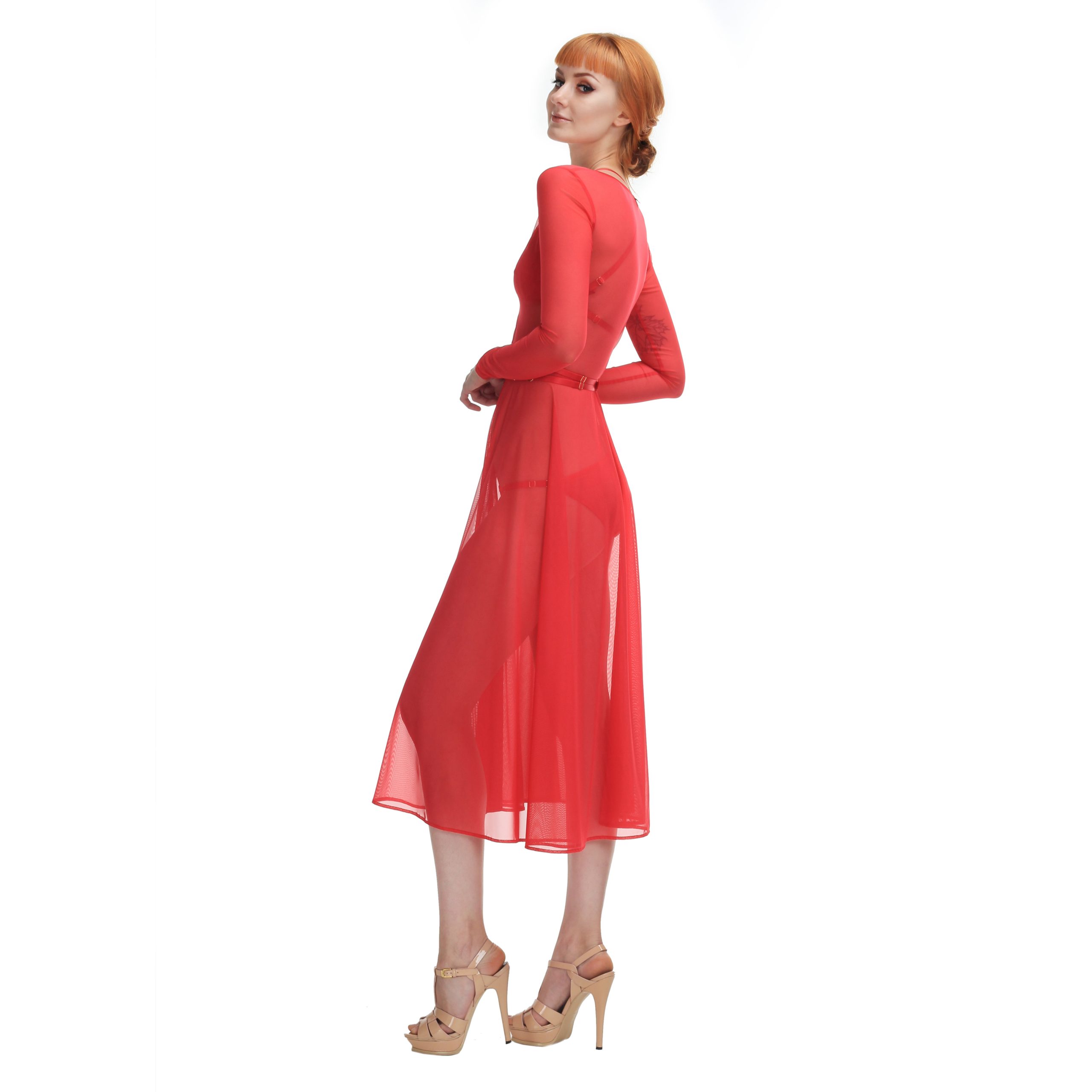 udstilling hundrede Synlig Sheer Red Mesh Midi Dress
