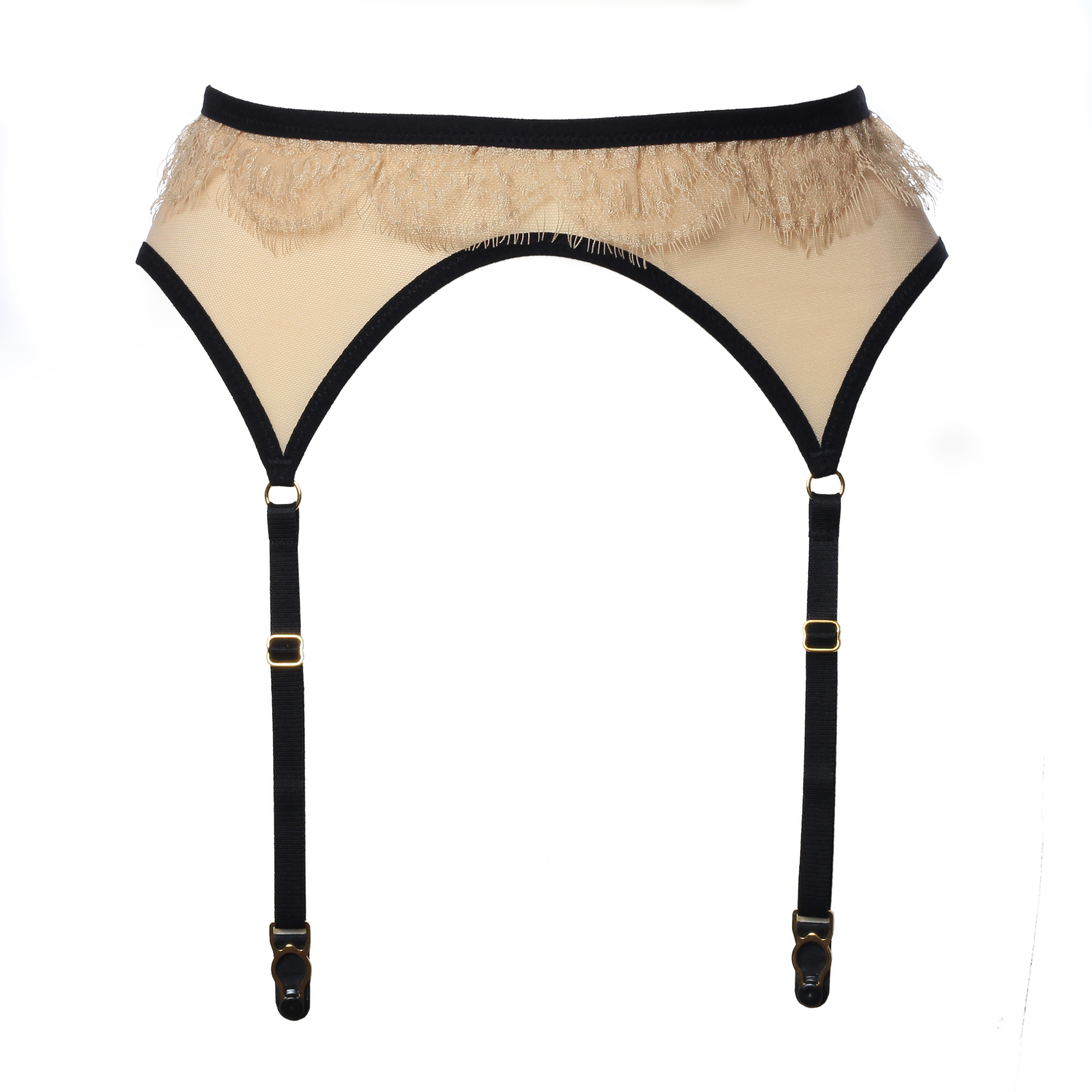 Nude Mesh Garter Belt With Golden Lace by Flash you and me Lingerie