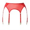 Red Mesh Six Strap Garter Belt With Golden Details