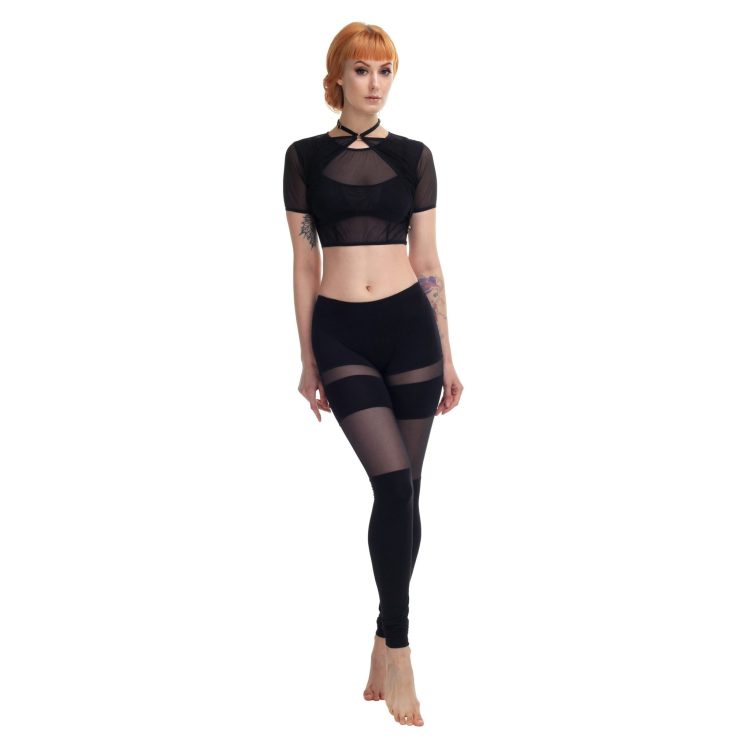 Organic Jersey Leggings with Black Mesh Layers