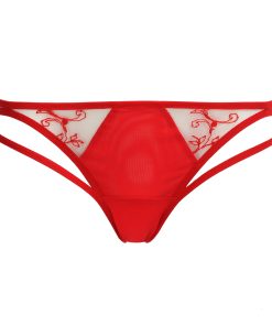 Red Mesh Panties with Lace and Leg Straps