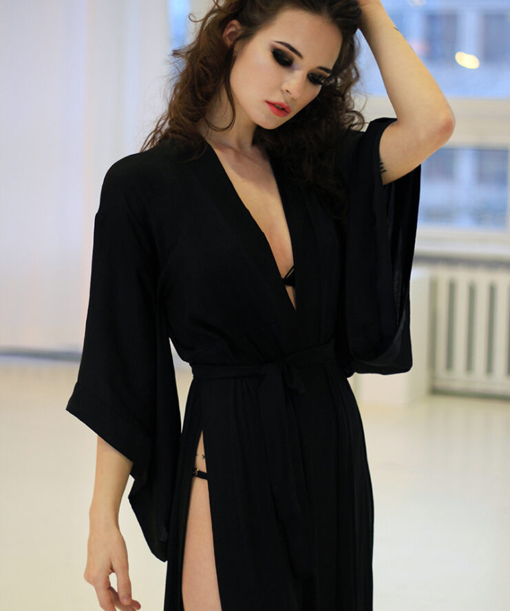 Black Kimono With Splits and Cut-out in the Back