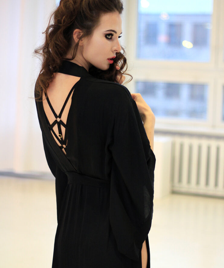 Black Kimono With Splits and Cut-out in the Back