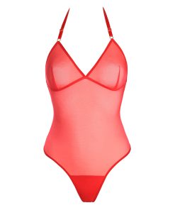 Red Mesh Thong Bodysuit