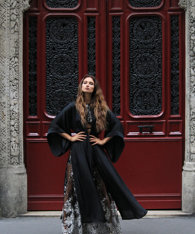 Black Kimono With Splits and Cut-out in the Back