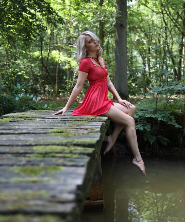 Red Mesh Babydoll Dress With Deep Decollete
