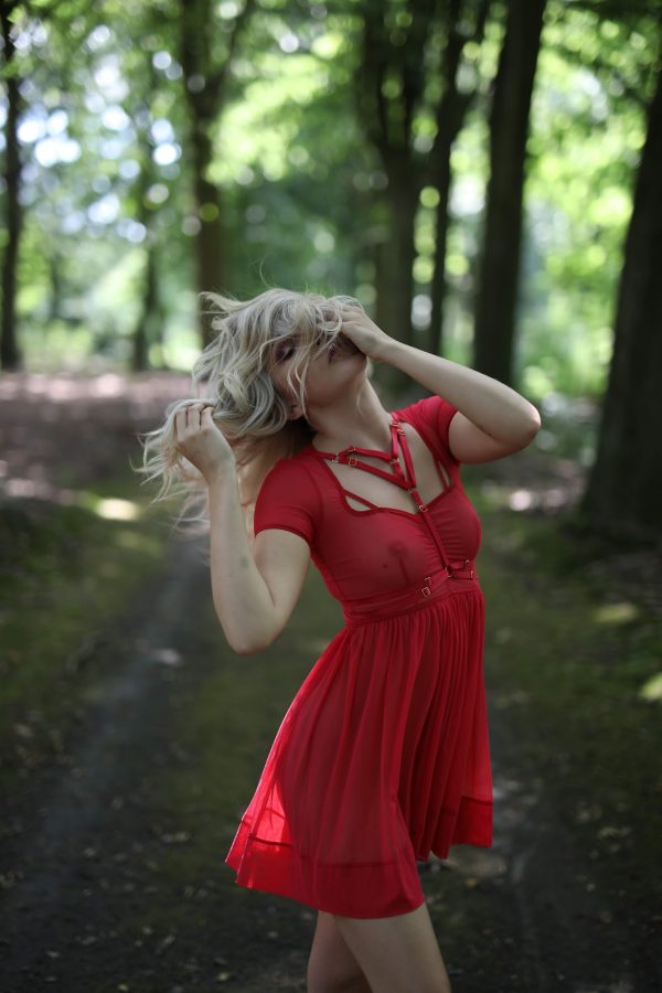 Red mesh babydoll dress by Flashyouandme