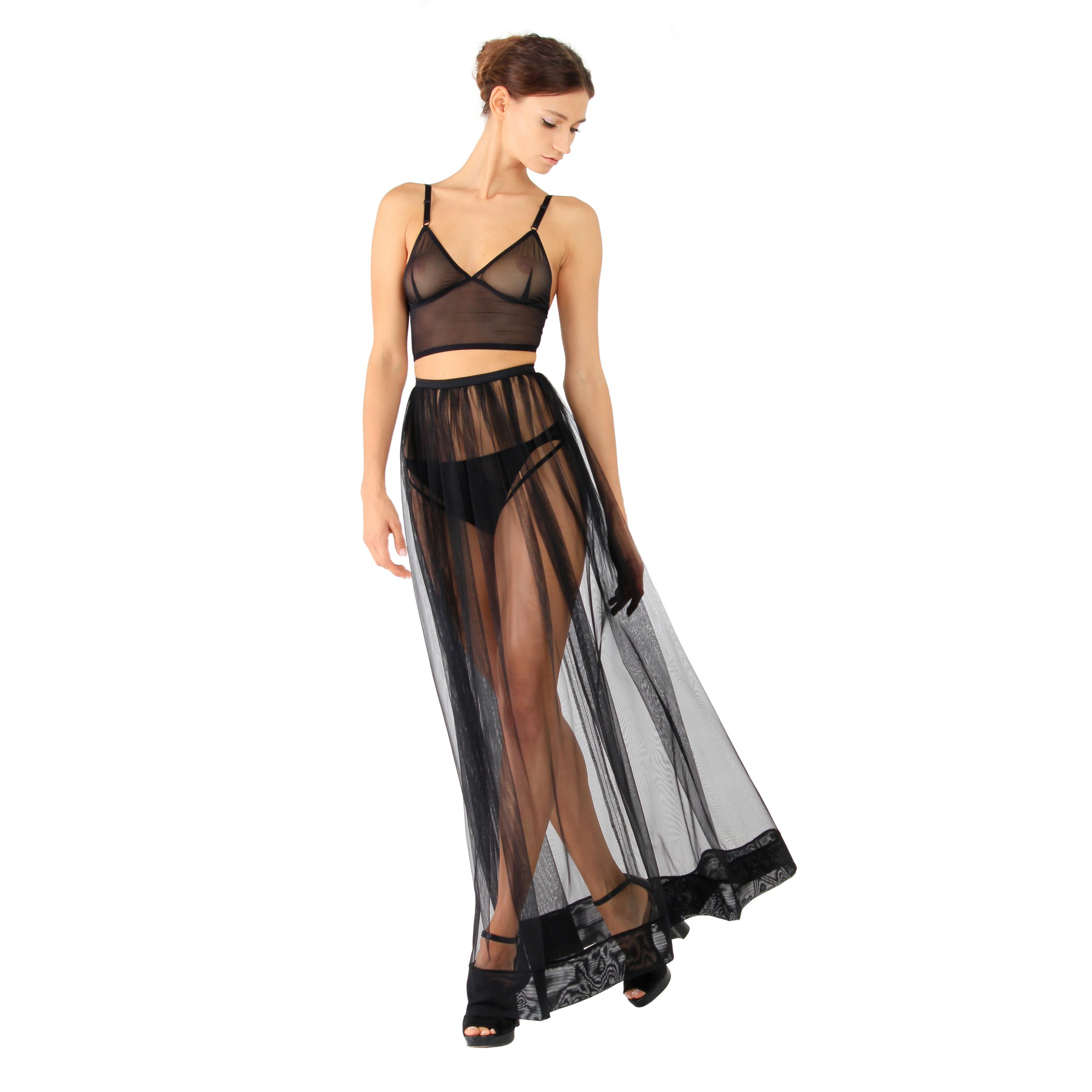 Sheer Black Mesh Long Skirt By Flash You And Me Lingerie