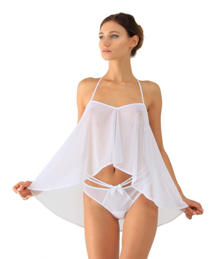 White Mesh Babydoll Top With Bondage Back