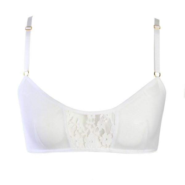 White Mesh Bralette With Lace by flashyouandme.com