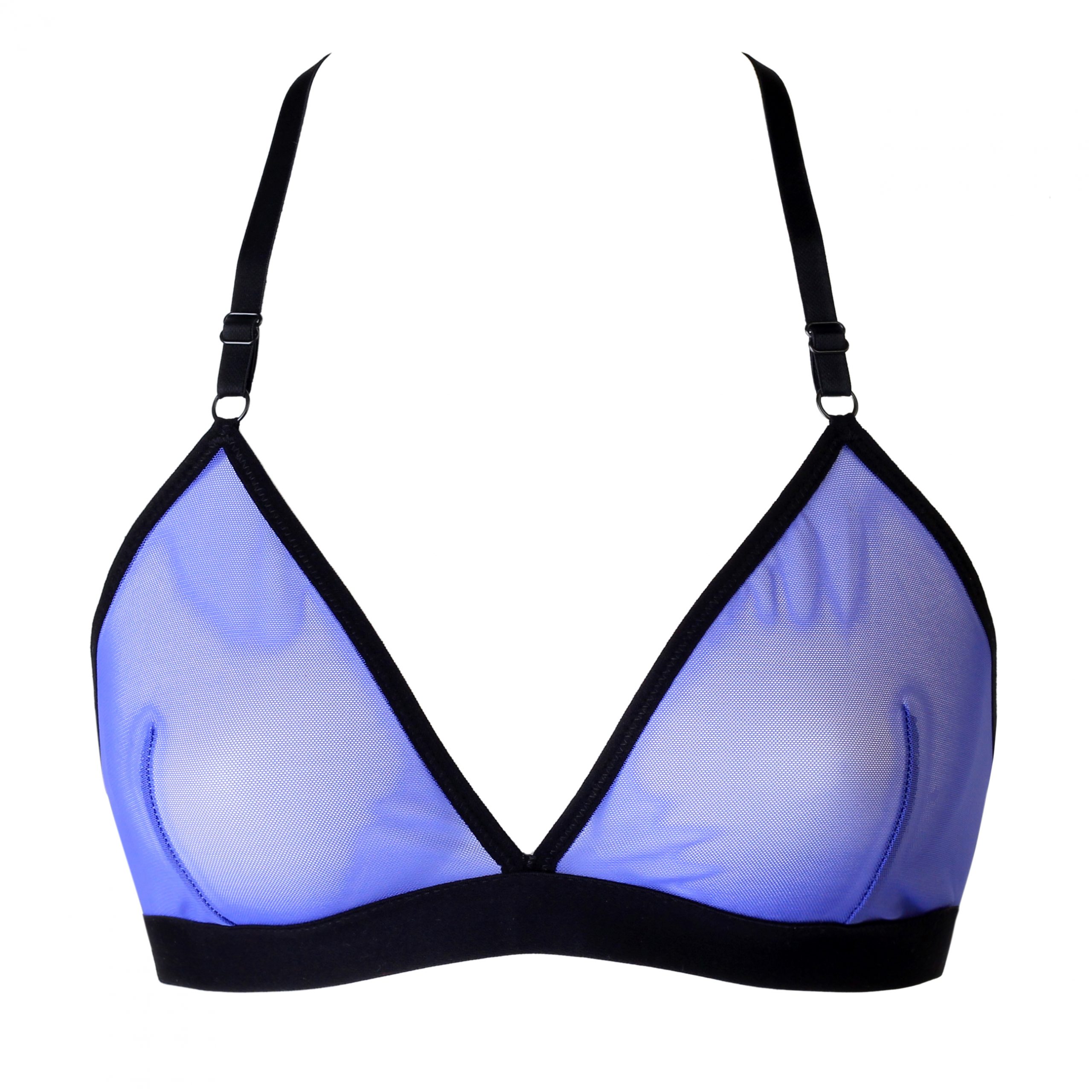 Blue Mesh Triangle Bralette With Wide Elastic Band