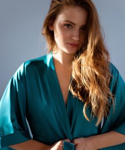 Satin Kimono With Splits and Cut-out on the Back in Deep Water