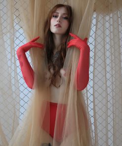 Long Sheer Red Mesh Gloves