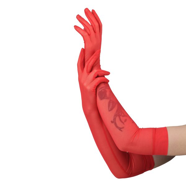 Red mesh long gloves by Flashyouandme