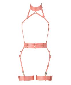 Alivia Bondage playsuit in peach by Flashyouandme