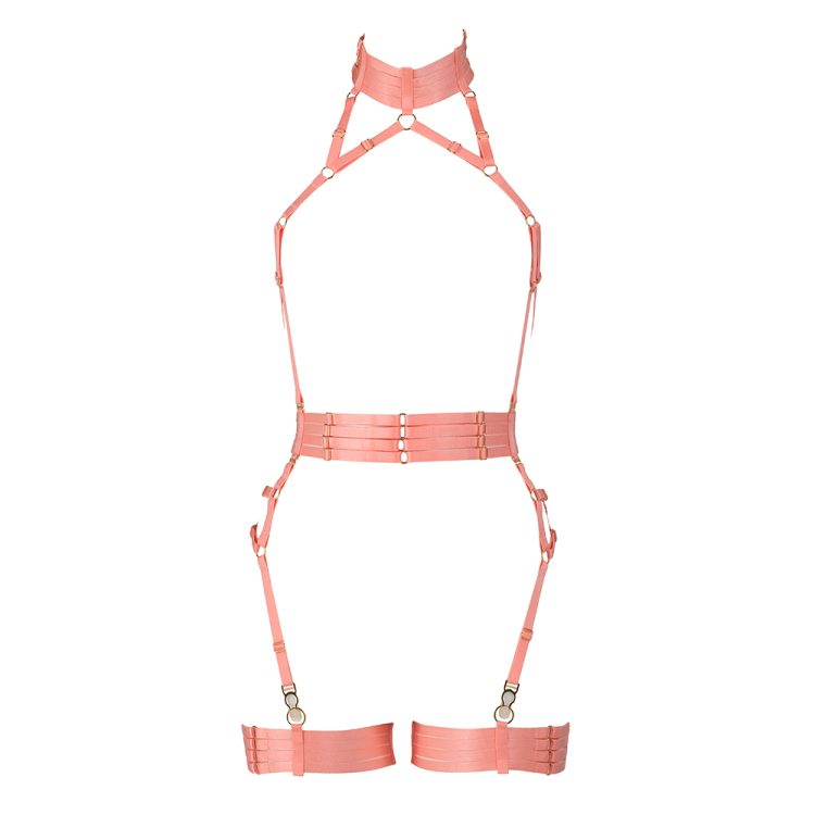 Alivia Bondage playsuit in peach by Flashyouandme