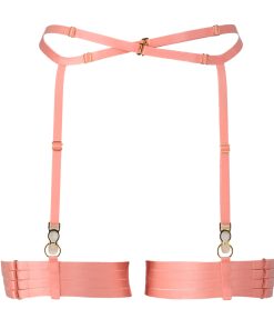 Set of Peach Bondage Garter Belt And Four Strap Leg Garters