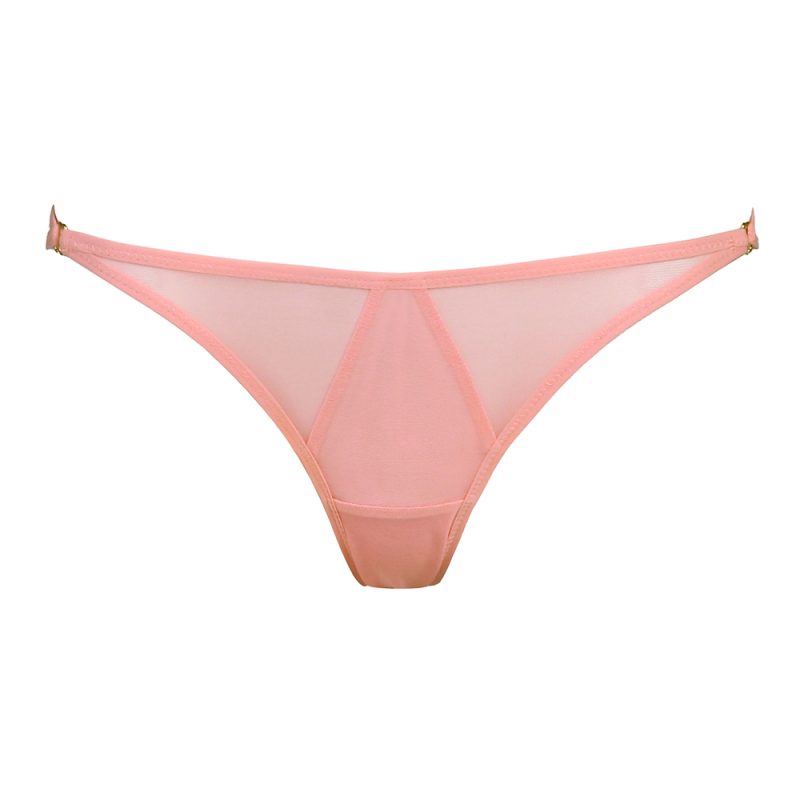 Low Cut Peach Mesh Panties with Golden Hooks by Flash