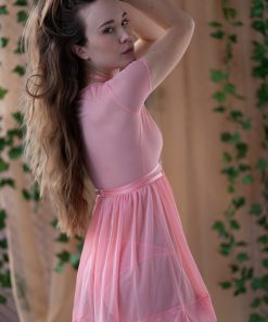 Peach Mesh Babydoll Dress