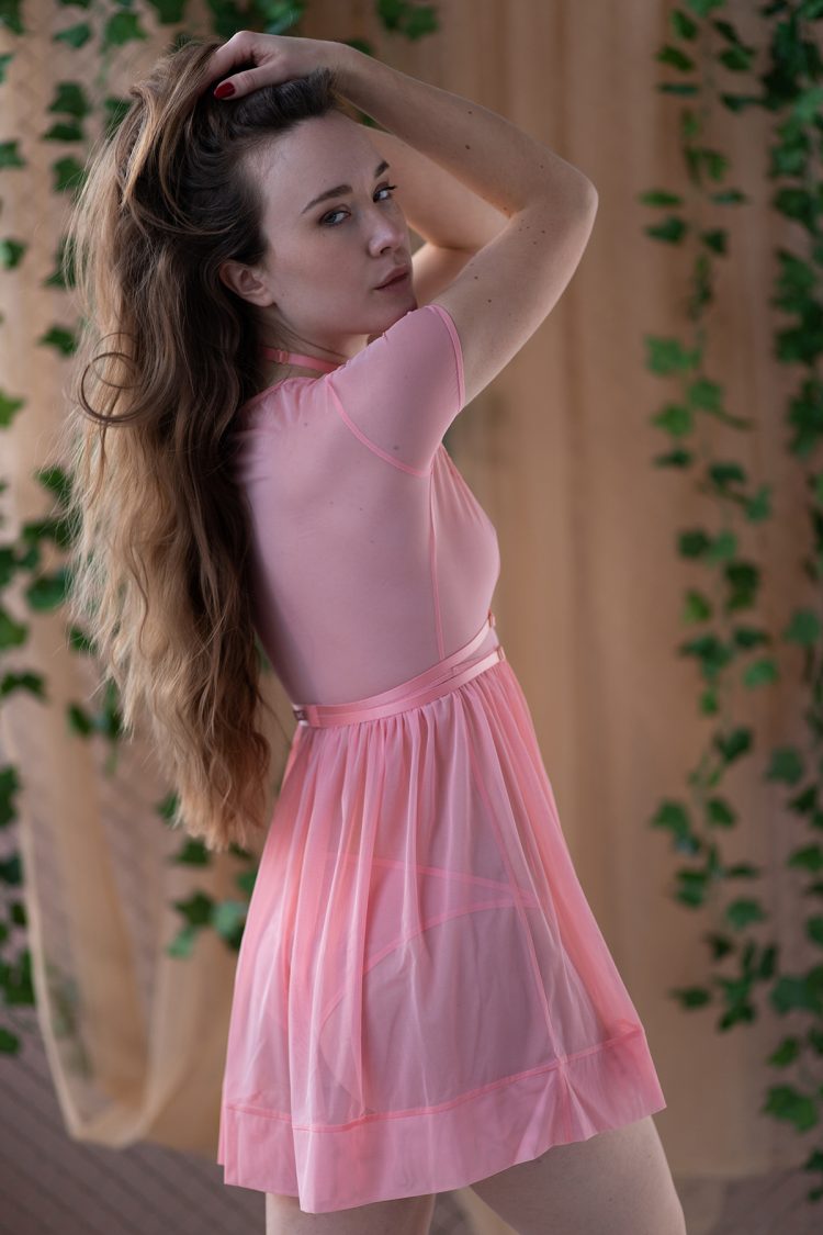 Peach Mesh Babydoll Dress