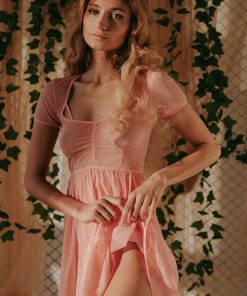 Peach Mesh Babydoll Dress