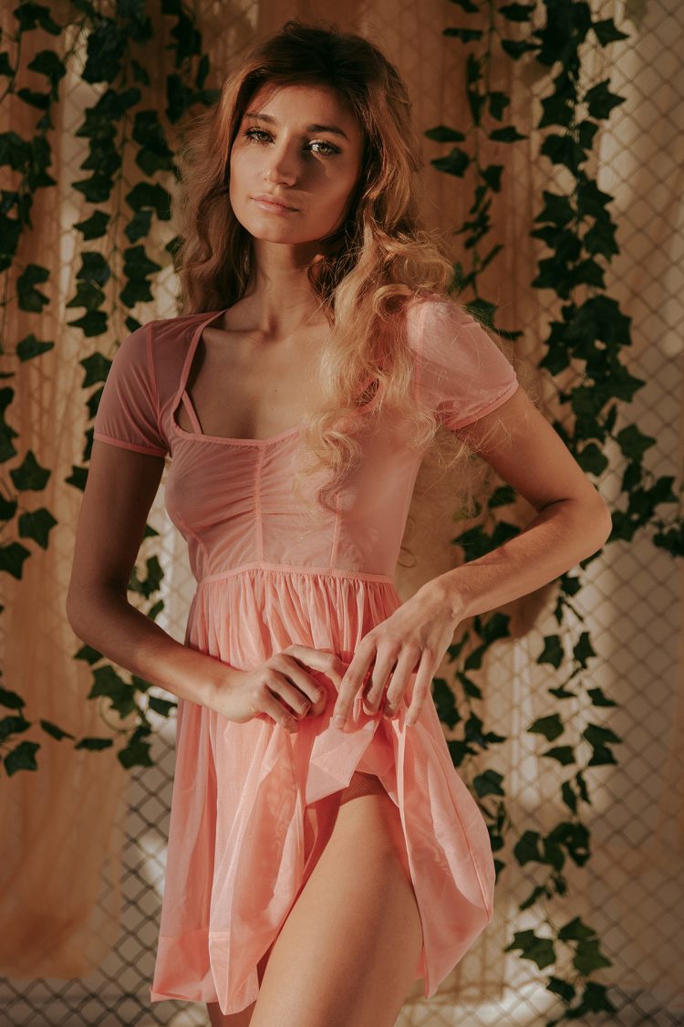 Peach Mesh Babydoll Dress