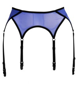 Blue Mesh Six Strap Garter Belt With Black Trimming by Flash