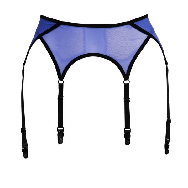 Blue Mesh Six Strap Garter Belt With Black Trimming by Flash