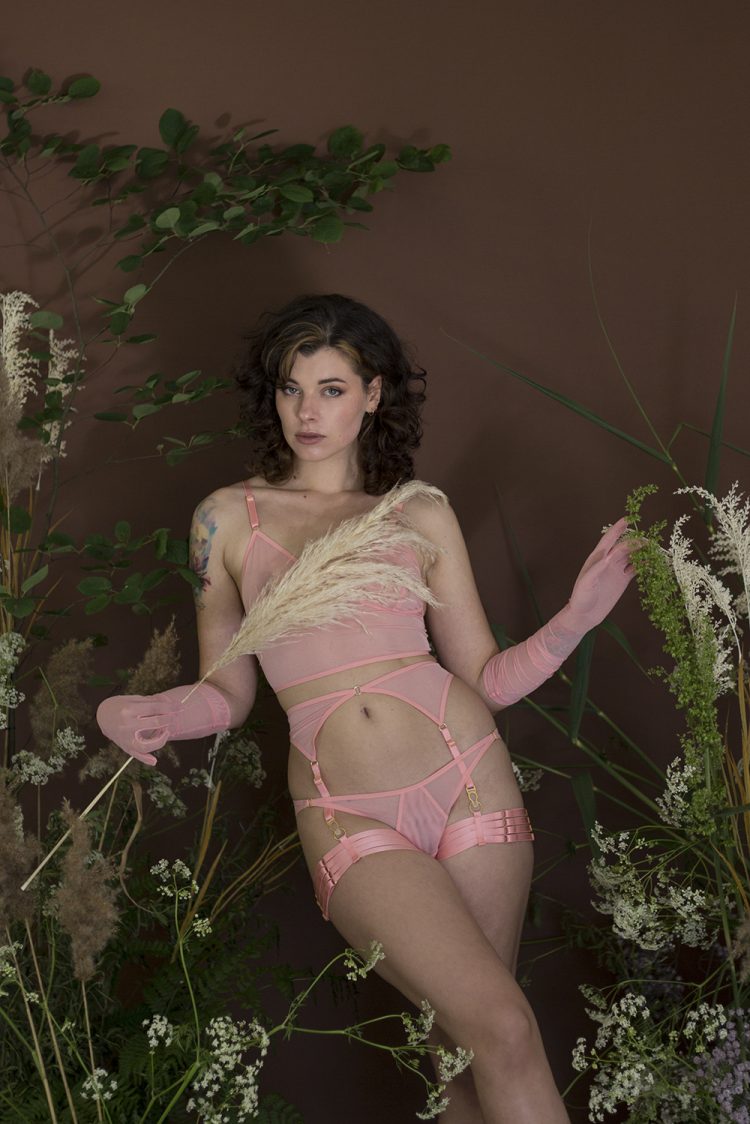 Peach Mesh Garter Belt