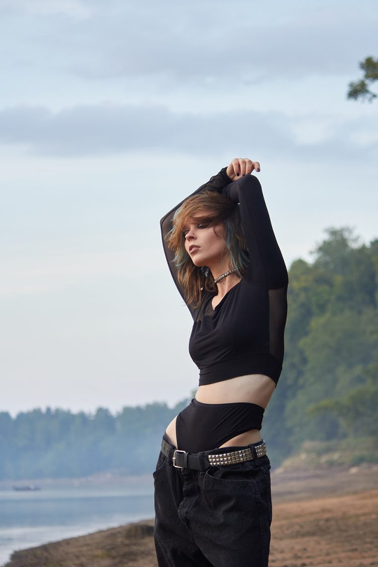 Asymmetric Mesh and Jersey Crop Top