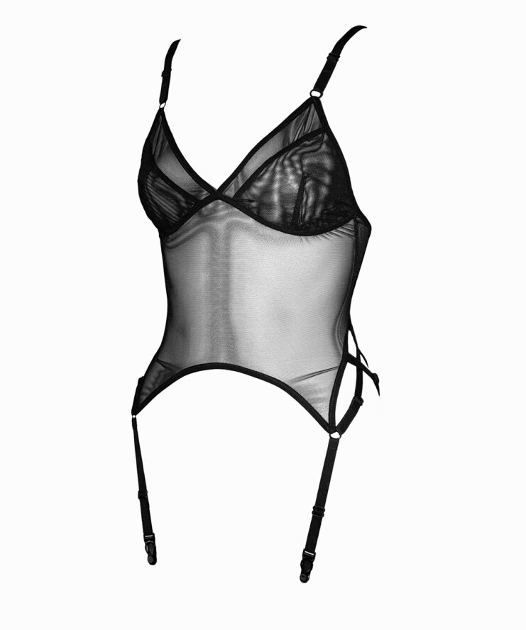 Black Mesh Garter Top with layered cups