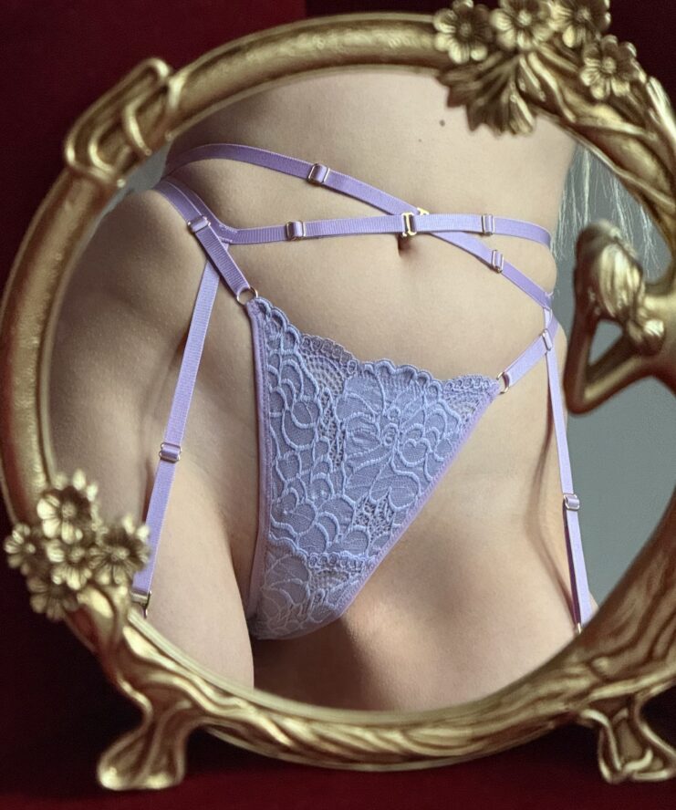 Lavender Lace Thong Close up