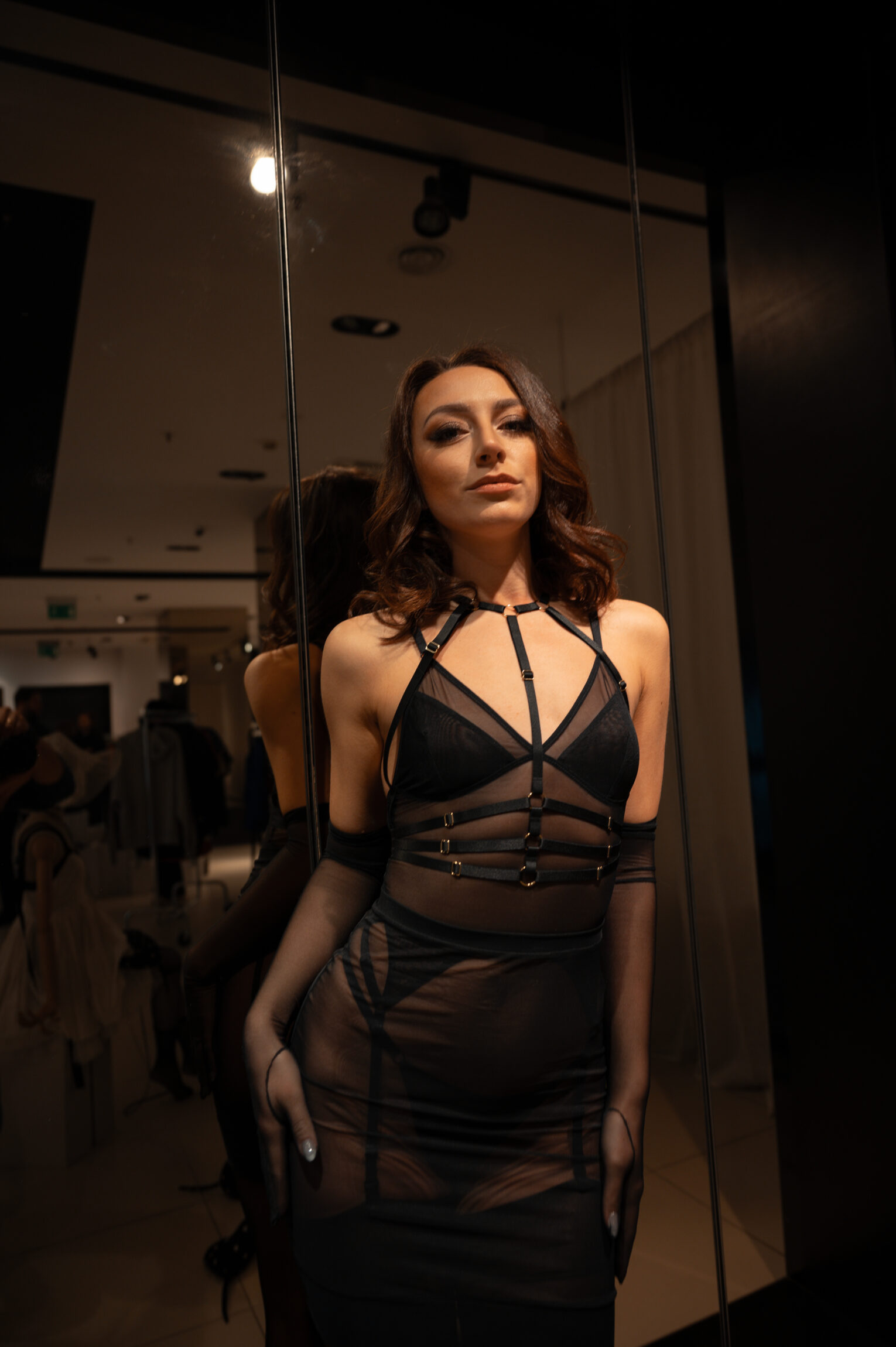 Layered Black Mesh look for the Fashion Show