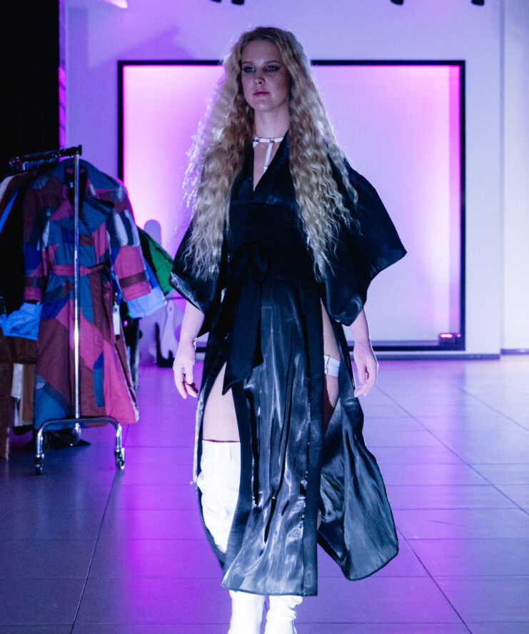 Silver Liquid Kimono at the Fashion Show