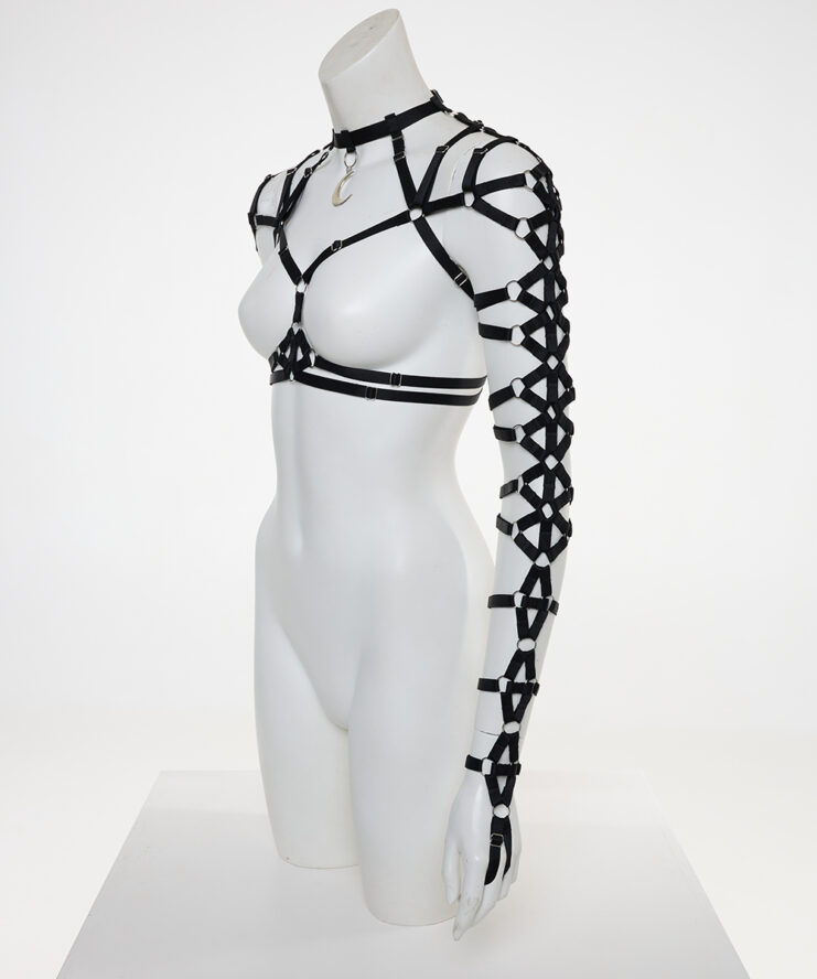 The Moon Warrior harness on a white manequin